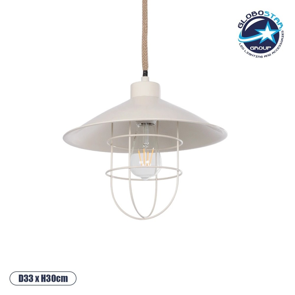 GLOBOSTAR® TULUB 203-0010 Vintage Κρεμαστό Φωτιστικό Οροφής με Ντουί 1 x E27 AC 220-240V IP20 - Λευκό & Μπεζ - Μ33 x Π33 x Υ30cm